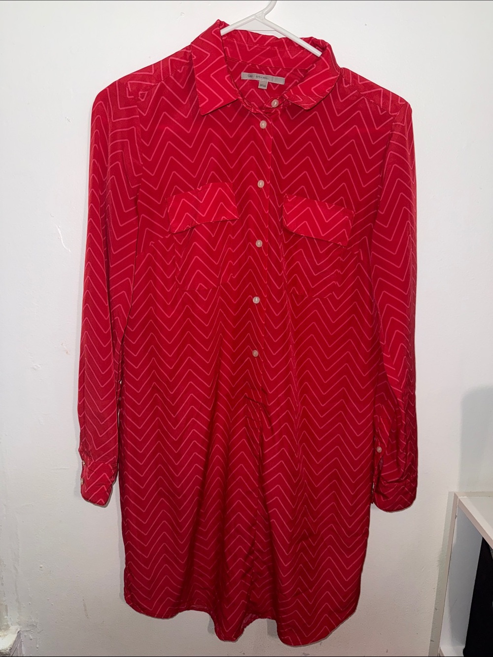 GAP Red Chevron Long Sleeve Shirt Dress